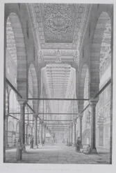 Vy över Moyed-moskéns helgedom, platta 29 från "Monuments and Buildings of Cairo", graverad av Auguste Hibon (1780-1857) 1829.