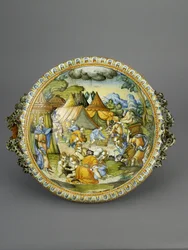 Bassäng med samlingen av Manna, troligen Urbino, c.1600-20 (maiolica)