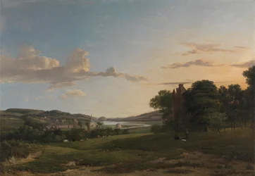 Utsikt över Cessford och byn Caverton, Roxboroughshire i fjärran
