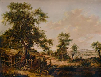 Landskap, med pool och träd i förgrunden, 1828