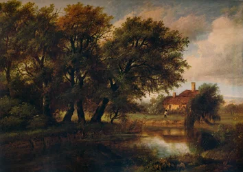 Gamla stugor på Brent, med utsikt mot Harrow, 1830