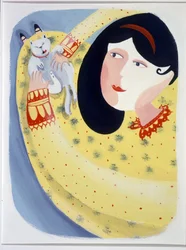 Ung kvinna som klappar sin katt - illustration av Patrizia La Porta