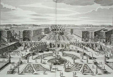 The Great Cascade of the Princely Pleasure Palace and Gardens, Berlin, graverad av Karl Remshard (1678-1735), publicerad c.1711-16 (gravyr)