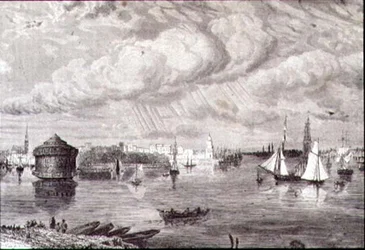 New York Harbor på 1860-talet (gravyr)