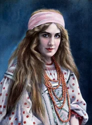 Marguerite Carre (1880-1947) i rollen som Snegourotchka, i Snow Maiden, av Nikolai Rimsky-Korsakov (1844-1908)