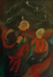 Två barn under granen