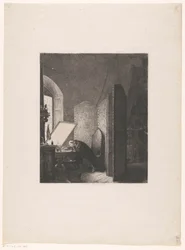 Rembrandt etsar i sin ateljé Rembrandt dans son ateljén
