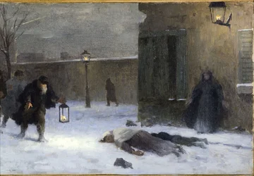 Skiss till prefektens kontor i Hôtel de Ville: Sökandet efter sårade under belägringen av Paris 1870