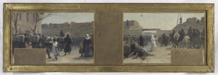 Skiss till prefektens kontor i Hôtel de Ville: Trupper lämnar under belägringen av Paris 1870