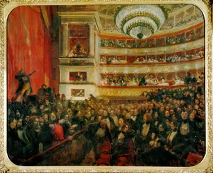 Paris-premiären av operan Ernani av Verdi, text efter Victor Hugos roman (målning på duk)