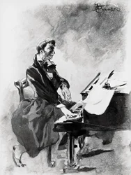 Kompositören och pianisten Frederic Chopin spelar piano, av Albert Besnard (1849-1934), akvarell