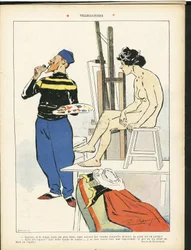 Illustration av Paul Balluriau (1860-1917) i Le Rire, 03/08/07 - Villegiatures - Konst - Målare konstnärer, modell (som poserar)