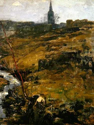 Ett Thüringerlandskap (olja på papper på hårdpapp)