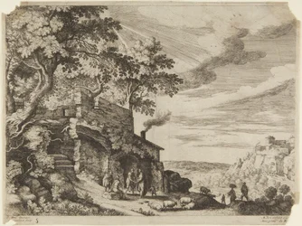 Herdar framför en byggnadsruin