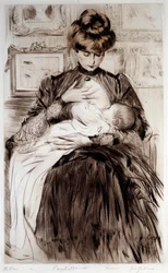 Moderskap. Teckning av Paul Helleu (1859-1927), 1900-talet. Bayonne, Musée Bonnat
