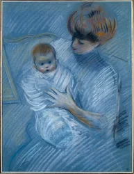 Moderskap. Teckning av Paul Helleu (1859-1927), 1900-talet. Porträtt av en mamma med sitt barn. Bayonne, Musée Bonnat
