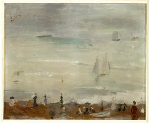 På stranden, Dieppe, intryck, grått hav (olja på duk)
