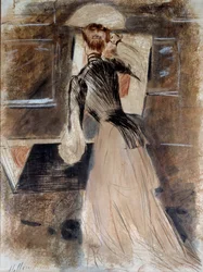 Hellängdsporträtt av Madeleine Carlier. Paul Helleu (1859-1927), 1900-talet. Bayonne, Bonnat-museet