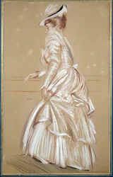 Porträtt av en kvinna i vitt. Teckning av Paul Helleu (1859 - 1927), 1900-talet. Bayonne, Musée Bonnat