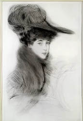 Porträtt av hertiginnan av Malborough. Teckning av Paul Helleu (1859-1927), 1900-talet. Bayonne, Musée Bonnat