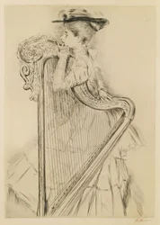 Kvinna med en harpa (torrnål)