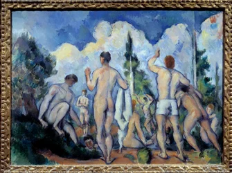 Les bathers Målning av Paul Cezanne (1839-1906) 1890 sön. 0,6x0,82 m Paris, musee d