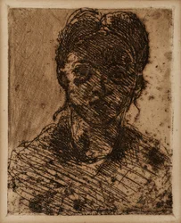 Jungfruhuvud. Gravyr av Paul Cezanne (1839-1906). Etsning. Mått: 32,5x25cm. Musee Granet, Aix En Provence.