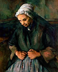 Gammal kvinna vid rosenkransen Målning av Paul Cezanne (1839-1906) 1896 Sön. 65x85 cm London, National Gallery