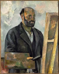 Paul Cezanne, självporträtt med palett (olja på duk)