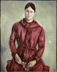 Porträtt av Madame Cezanne i röd klänning (olja på duk, ca 1890)
