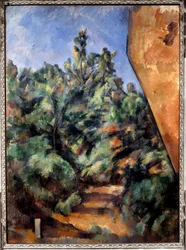 The Red Rock Painting av Paul Cezanne (1839-1906)