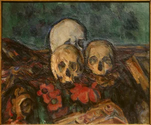 Tre skinn på en orientalisk matta Målning av Paul Cezanne (1839-1906) 1898 Solothurn. Konstmuseum. - Tre dödskallar på en orientalisk matta. Målning av Paul Cezanne (1839-1906)