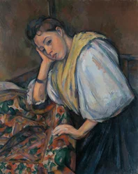 Ung italiensk kvinna vid ett bord, ca 1895-1900 (olja på duk)