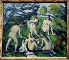 Fem badande målning av Paul Cezanne