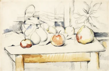 Ingefärsburk och frukt på ett bord, 1888-90