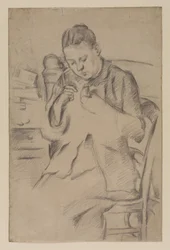 Hortense Fiquet, Madame Cezanne, sömnad, ca 1880 (penna på papper)