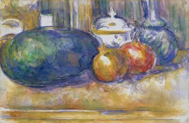 Stilleben med en vattenmelon och granatäpplen, 1900-1906.