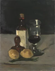 Stilleben med flaska, glas och citroner, 1867-9