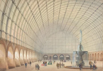 Design för en motions- och industriell utställningshall i Wien, perspektivisk interiör, 1853.