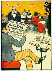Reklamaffisch för ett tryckeri med en barscene som motiv