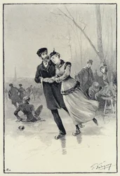 Illustration för Anna Karenina: Levin och Kitty på isen (litho)
