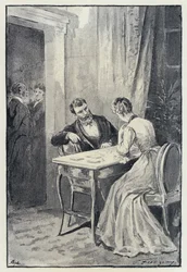 Illustration för Anna Karenina: Levin friar till Kitty (litho)