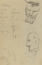 En skäggig man och en man i profil [verso]