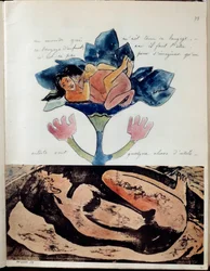 Album Noa (eller Noa Noa) av målaren Paul Gauguin (1848-1903): folio 75. Överst en teckning i akvarell, penna och bläck som föreställer ett par under samlag och nederst en gravyr med akvarellhöjningar av en sovande kvinna. Omkring 1893