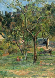 En fruktträdgård under kyrkan i Bihorel, 1884