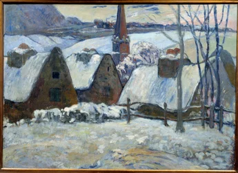 Breton by under snö 1894. Målning av Paul Gauguin (1848 - 1903)