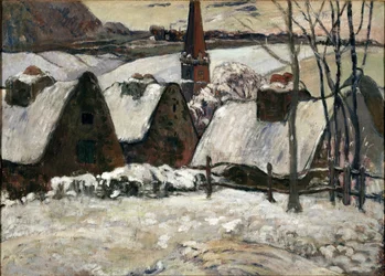 Breton by under snön (olja på duk