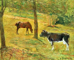Häst och ko på en äng, 1885