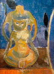 La belle Angele, Madame Satre (1868-1932) hotellägare vid Pont Aven, detalj av skulpturen