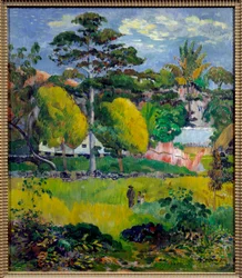 Landskapet kan vara Tahiti. Målning av Paul Gauguin (1848-1903) 1901 Sön. 0,76x0,65 m Paris, Musee de l